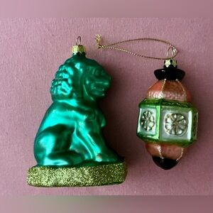 2 Glass Chinoiserie Foo Dog/Lion and Chinese Lantern Ornaments